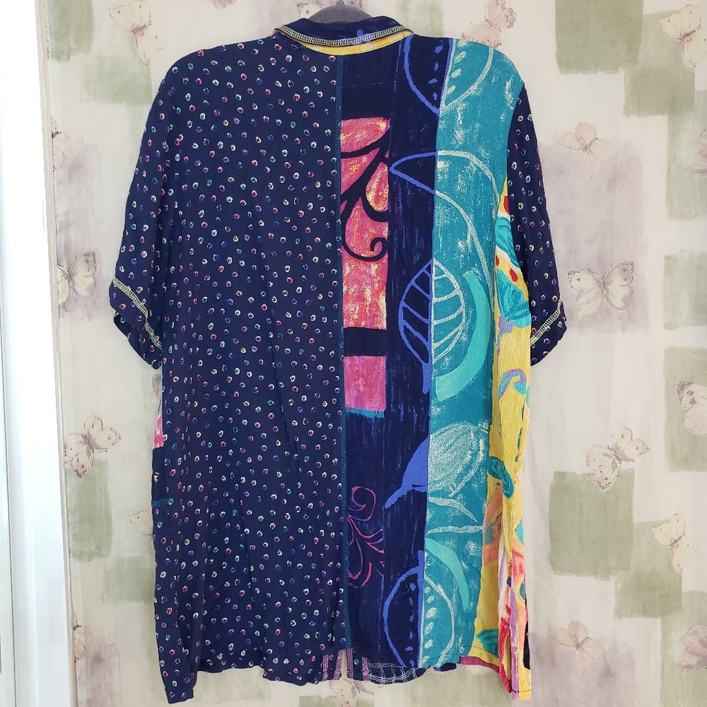 Vtg Patchwork Button Front Short Sleeve Tunic - image 4